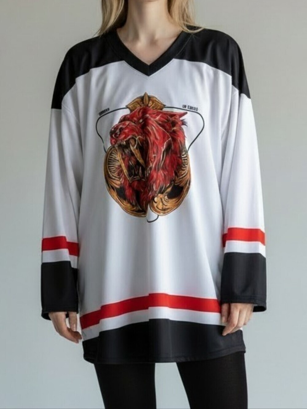 Sports Gear Swag Hockey Jersey V Neck Top with Roaring Lion Graphic